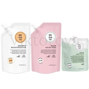 Набор для увлажнения и защиты цвета волос Mimare: Шампунь Mimare Moisturization Shampoo 480 мл + Маска Mimare Color Care Mask 480 мл + Серум против пушистости Mimare Anti-frizz 40 мл