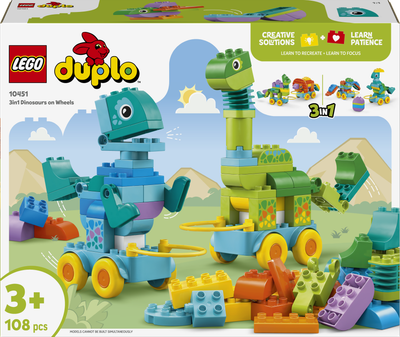 Zestaw klocków LEGO Duplo Dinozaury na kółkach 3w1 108 elementów (10451)