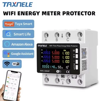 3-фазный счетчик Taxnele Tuya WiFi Smart с защитой от перенапряжения и снижения напряжения, реле-выключателем, таймером