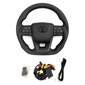 Анатомический руль с подушкой из кожи для Toyota Land Cruiser 200(07-15), Prado 150(09-17). Кожа. С комплектом для подогрева. Черный логотип.