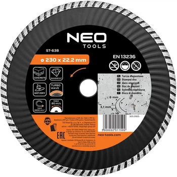 Диск алмазний Neo Tools Turbo Wave 230 x 22.2 мм (5906692011599)
