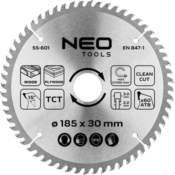 Диск побідитовий Neo Tools для пилки 185 x 30 мм (5906692004096)