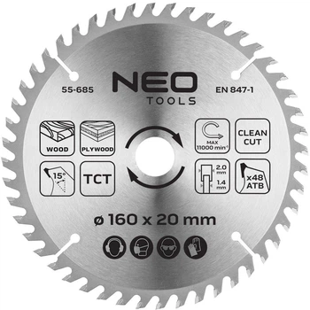 Диск побідитовий Neo Tools для пилки 160 x 1.4 x 2.0 x 20 мм (5906692004195)