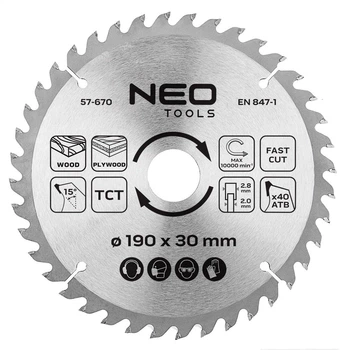 Диск побідитовий Neo Tools для пилки 190 x 30 мм (5906692011766)