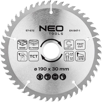 Диск побідитовий Neo Tools для пилки 190 x 30 мм (5906692011773)