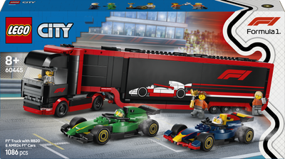 Zestaw klocków LEGO City F1 Ciężarówka z bolidami RB20 i AMR24 F1 1086 elementów (60445)