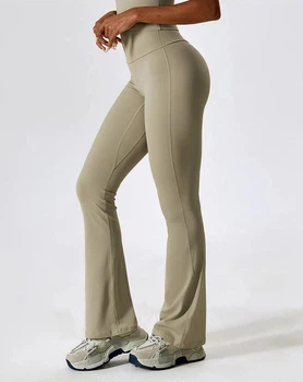 Спортивные женские леггинсы-клеш Flare с бразильским пуш-ап эффектом Bell Bottoms Leggings Premium для фитнеса и йоги M Бежево-серые Тауп (Flare94BeigeCreamM)