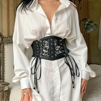 Корсет широкий кружевной утягивающий черный