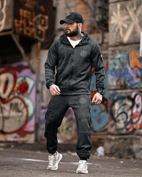 Спортивный костюм мужской Stone Island темно-серый ТР6846, ткань дайвинг, кофта на молнии с капюшоном, весенний S