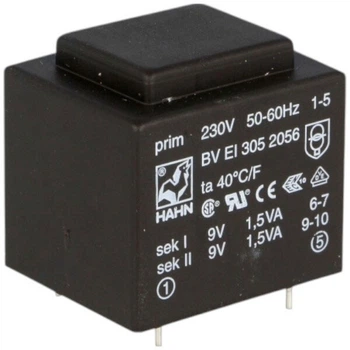Трансформатор сетевой (50 Гц) BVEI 305 2056 (2x9v/2x167mA, 3VA) - 609921