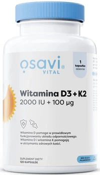 Kompleks witaminowy Osavi Witamina D3 + K2 2000 IU + 100 μg 120 kapsułek miękkich (5904139920176)