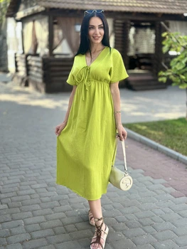 Длинное муслиновое женское платье для полных женщин с коротким рукавом 50-52, Горчичный