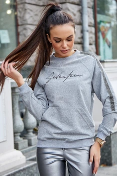 Жіноча толстовка оверсайз з двонитки меланж з вишивкою Seventeen M-L Сірий (2000000132389)