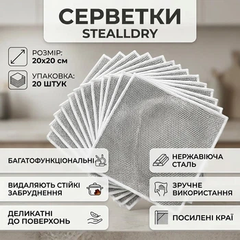 Серветки із нержавіючої сталі SteallDry, 20х20 см, 20 штук