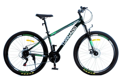 Велосипед Спортивный 27.5 дюймов Corso TORNADO TR-373 оборудование Shimano стальная рама 15.5 дюймов 21 скорость. Black and Green (188066)