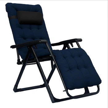 Кресло-шезлонг 178×64×110 см до 150 кг LEOBRO Zero Gravity Premium Plus Раскладной шезлонг с подушкой, матрасом и подстаканником для кемпинга, отдыха на природе или даче Темно-синий