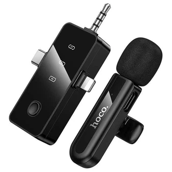 Петличный беспроводной микрофон HOCO L20B Fair 3in1 (Lightning/Type-C/3.5) (Black) (248645)