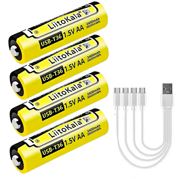 Аккумулятор LiitoKala USB-T36 AA 1.5V 2400mAh комплект 4 шт, Type-C