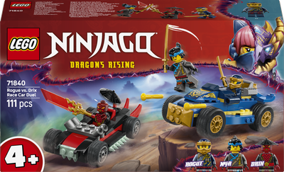 Klocki konstrukcyjne LEGO Ninjago Pojedynek wyścigowy Rogue kontra Drix 111 elementów (71840)