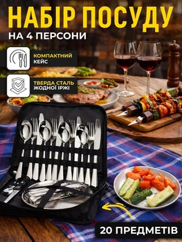 Набір посуду для пікніка на 4 особи, 20 предметів