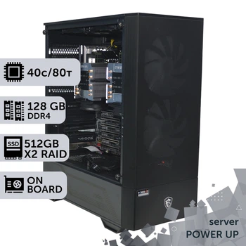 Сервер двухпроцессорный TOWER PowerUp #101 Intel Xeon Gold 6248 x2/128 GB/SSD 512GB х2 сборка для бухгалтерии документооборота хранения данных работы с 1С