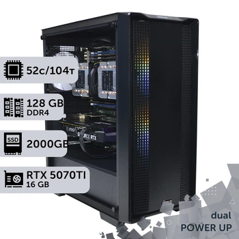 Двопроцесорна робоча станція PowerUp #635 Intel Xeon Platinum 8270 x2/128 GB/SSD 2TB/GeForce RTX 5070Ti 16GB для 3D моделювання відеомонтажу рендерингу для інженерів та архітекторів