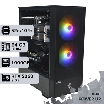 Двухпроцессорная рабочая станция PowerUp #630 Intel Xeon Platinum 8270 x2/64 GB/SSD 1TB/GeForce RTX 5060 8GB для 3D моделирования видеомонтажа рендеринга для инженеров и архитекторов
