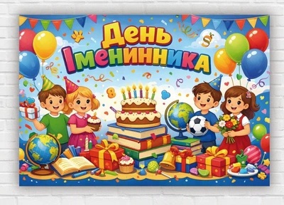 Паперовий плакат "День іменинника. Яскраві кульки" 110х75 см