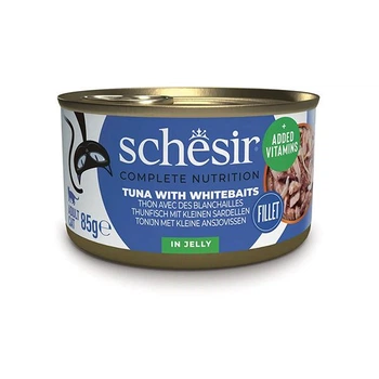 Влажный корм для котов Schesir Tuna Whitebaits Шезир тунец с анчоусами в желе натуральные консервы банка 85 г (750037)