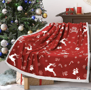 Флисовый новогодний плед Diana Textile, Червоний, Двоспальний, 180x220 см
