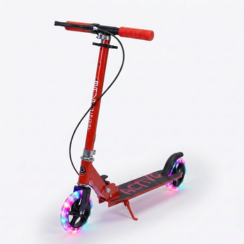 Самокат двоколісний складаний BavarSport Active 2944 з LED колесами 145 мм Red-Black