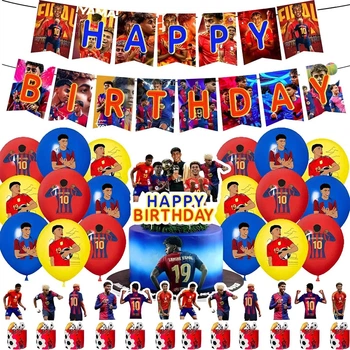 Набор декора на день рождения футбол – Барселона - Ямаль - Happy Birthday гирлянда, воздушные шары, топперы для торта и капкейков, футбольная вечеринка для детей и взрослых