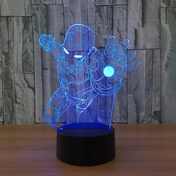 Светильник ночник декоративный ручной работы с пультом «Iron Man. Железный человек Марвел» 3D лампа с Led-подсветкой (7 цветов 4 режима) (3DP024)