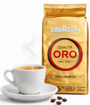 Італійська натуральна зернова Кава Lavazza Qualita Oro 250Гр 100% Арабіка 250G дегазаційний клапан Зерна Лавацца для турки кавомашини гейзерної кавоварки дому офісу в зернах середня ступінь обсмаження насичений аромат Gold