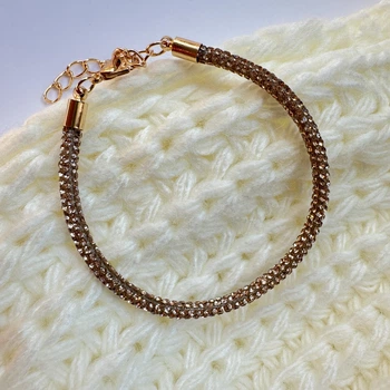 Стразовой браслет с Удлинителем из медзолота (цвет 585п) GONCHAR & CO. Rose Gold Shine Розовое золото 4 мм регулируемый 15–22 см