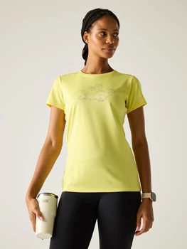 Спортивна футболка для трекінгу жіноча Regatta Women's Fingal Slogan T-Shirt RWT369-ZYP 40 Жовта (5063516364436)