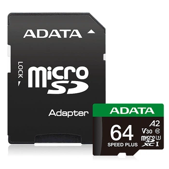Карта пам'яті microSDXC (UHS-1 U3) A-DATA SPEED PLUS 64Gb Class 10 V30 A2 (R-160Mb/s W140Mb/s) (adapter SD) (UD64GUI3V30A2SP-RA1)