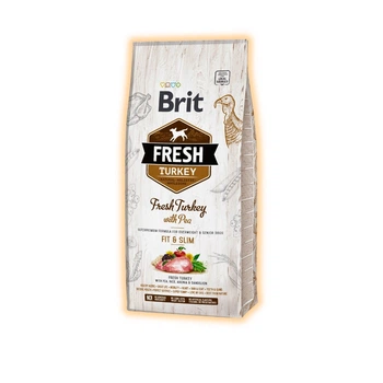 Сухой корм Brit Fresh с индейкой и горохом для пожилых собак и собак с лишним весом всех пород, 12 кг