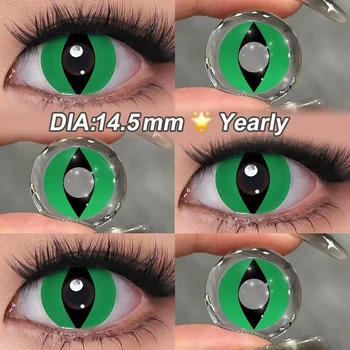 Линзы цветные без диоптрий зелёные Cat eyes