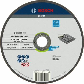 Отрезной круг Bosch PRO Stainless Steel, 180x2x22.23 мм (2608600095)