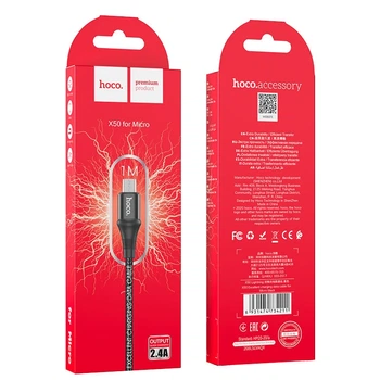 Кабель USB Hoco X50 Excellent USB to Micro-USB, 1m, ток до 2,4 А Черный