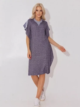 Стильное женское платье oversize из комбинированных тканей коттон петля INNOE 670002-1 короткий рукав Синий р. 46