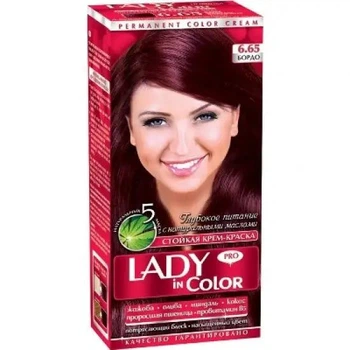 Фарба для волосся Lady Іn Сolor №6.65 бордо (тюбик з крем-фарбою 50 мл, флакон з окислювачем 50 мл, бальзам 15 мл)