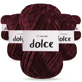 Упаковка YarnArt Dolce, Бордо №752, 5шт - 5 мотків по 100 г 120 м, плюшева пряжа для іграшок, пледів і аксесуарів, 100% мікрополіестер