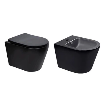 Комплект Qtap Scorpio Matt Black 2 в 1: унитаз подвесной Ultra Quiet QT14332380AMB + биде подвесное QT1455053FMB