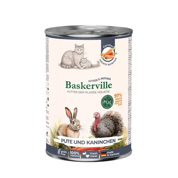 Вологий корм Baskerville - для кошенят та кішок у період лактації, з індичкою та кроликом, банка 400г (4262548450181)