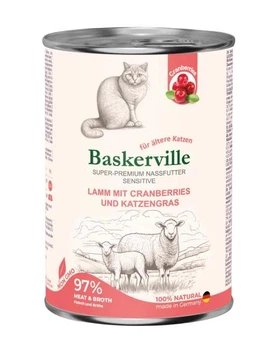 Консервированный корм Baskerville KF Sensitive Lamm Mit Preiselbeeren - для пожилых кошек с чувствительным пищеварением с ягненком, клюквой и кошачьей травой 400 г (4250231541841)