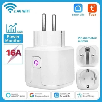 Wi-Fi розетка Tuya, Разумная розетка с Power monitor Смарт 16 Ампер!