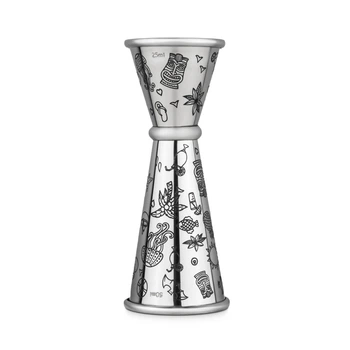 Джиггер барный Total Barware японский с гравировкой Тики 25/50 мл с делениями серебристый (54682-Ji-25x50-m-s)