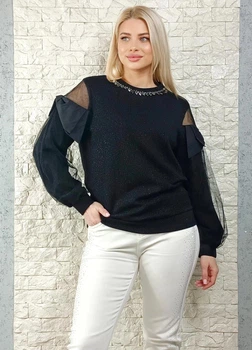 Джемпер з люрексом, фатином та кристалами чорний di classe M-XL 24-2781
